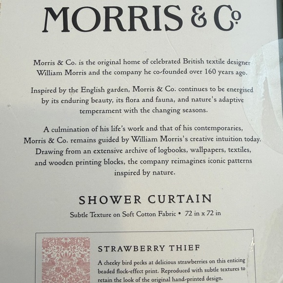 William Morris & Co STRAWBERRY THIEF Floral Shower Curtain Pink Ivory NEW - Picture 8 of 8